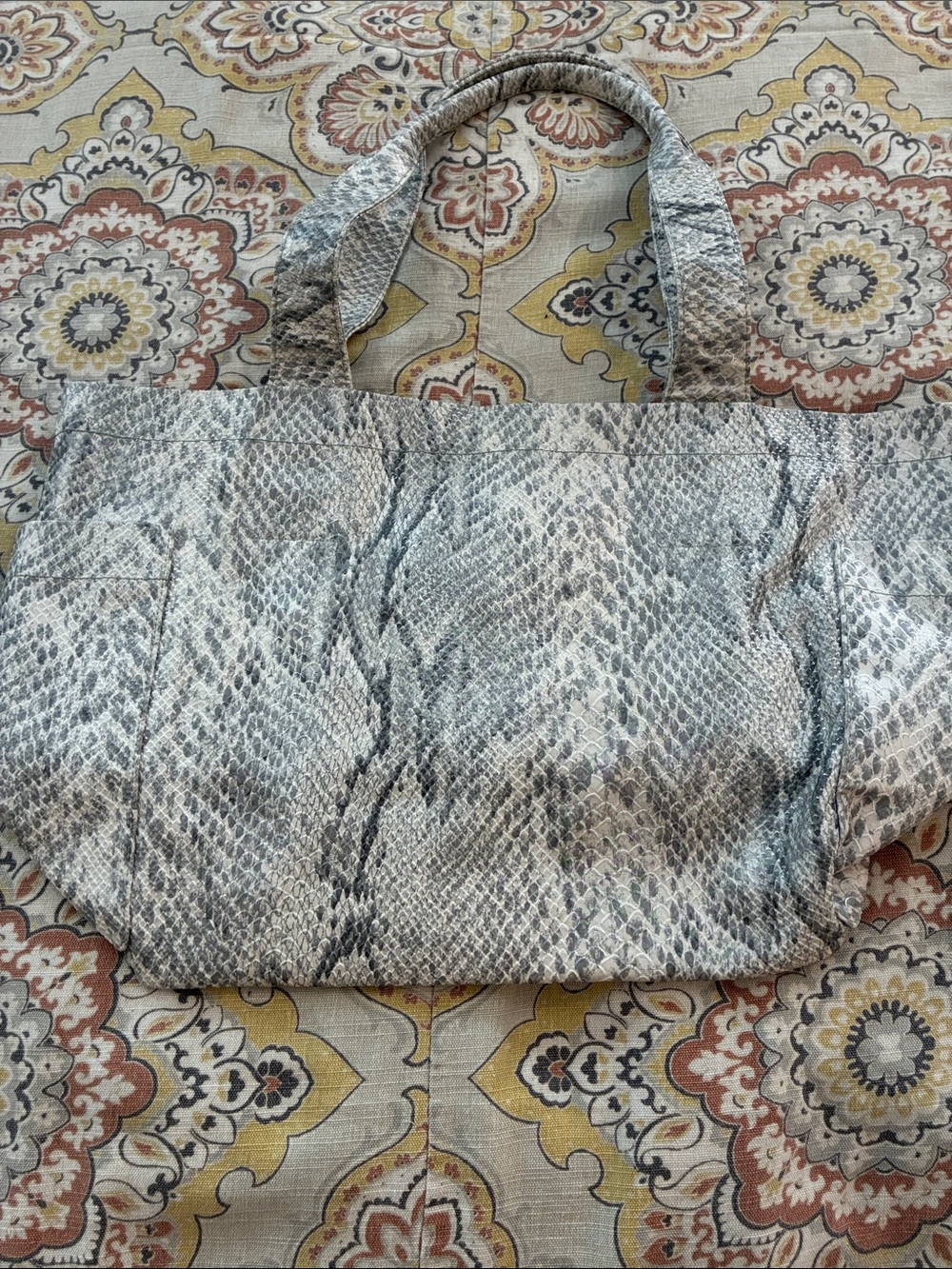 Chico’s Snake-Print Tote Bag in Grey and Cream